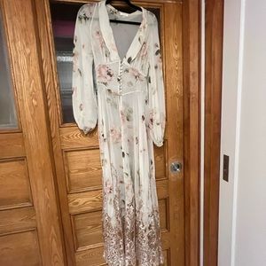 ROSAMOSARIO sheer floral white pink lingerie robe gown sz XS